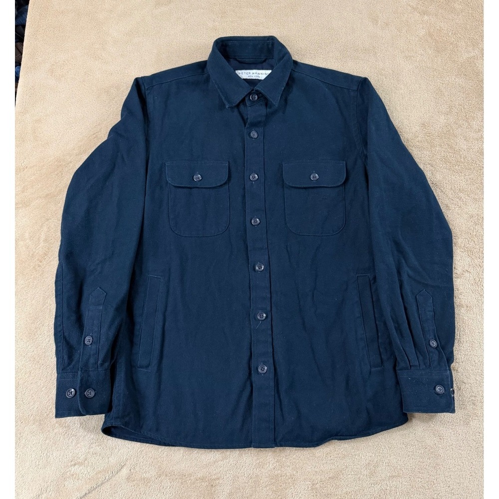 Peter Manning NYC Shirt jacket Men Size 2 Navy Blue Shacket Long Sleeve EUC